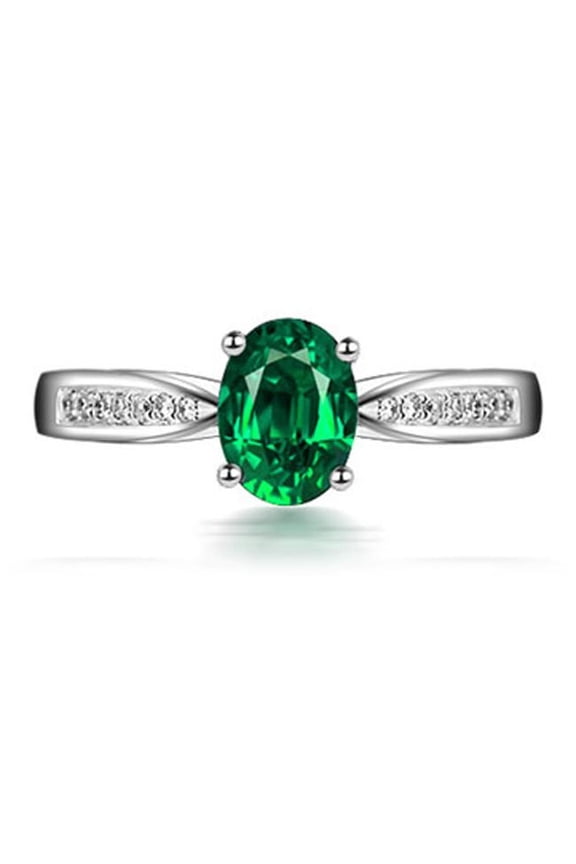 Classic Green Emerald 8x6mm Oval Shape 1.75 Carat Green Stone Moissanite Diamond Engagement Ring in 10k White Gold