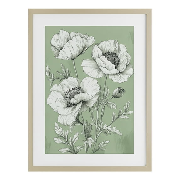 Stupell Industries Classic Green Poppy Floral Birch Framed Print Under Glass, design by Petal Prints Design