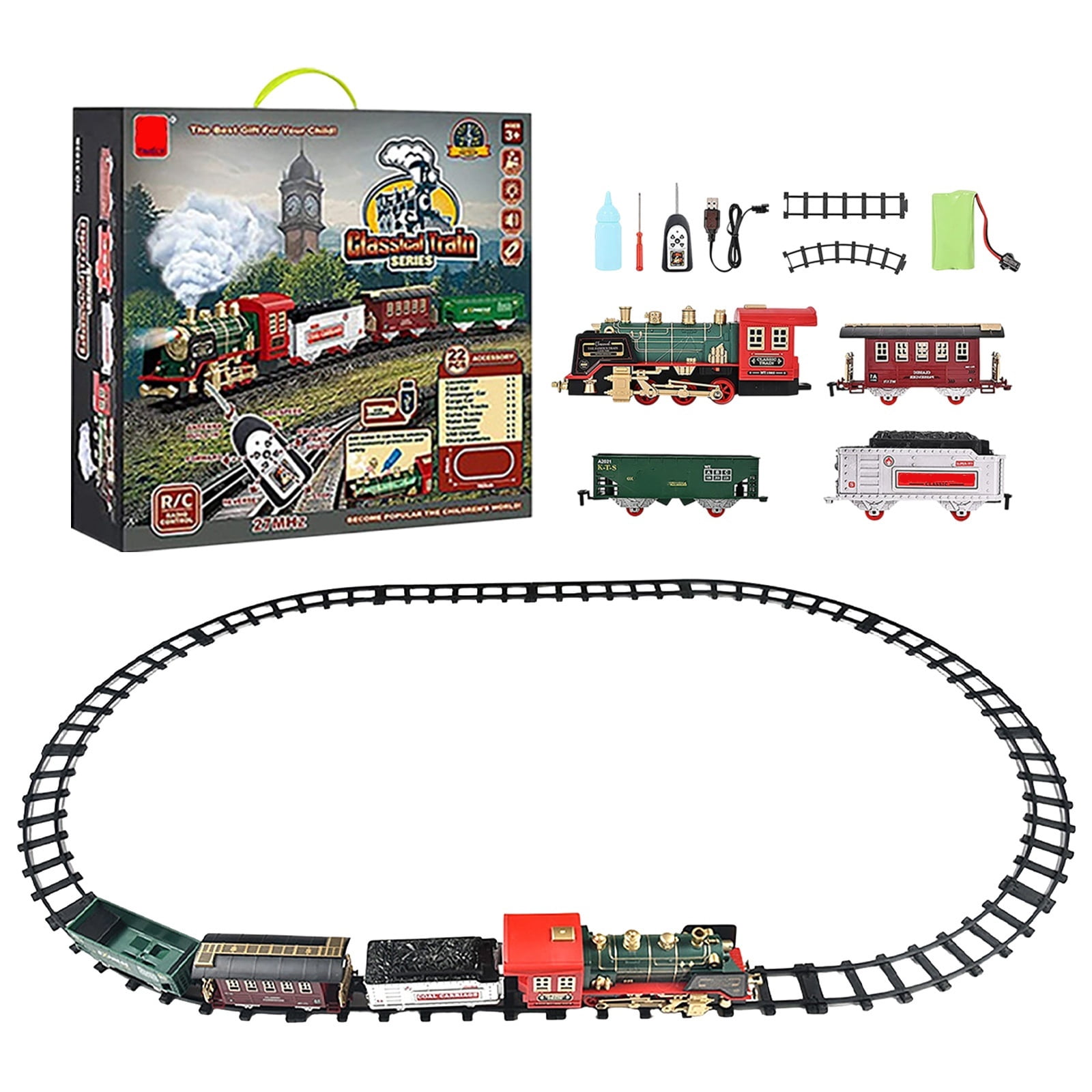 Classic Green Remote Control Steam Train Set with Mist Spray & Track ...