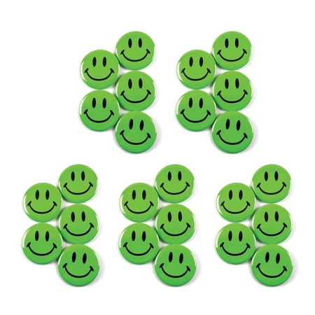 Classic Green Smiley Face Pinback Button Badges - 2.25 Inch Round - 25 Pack
