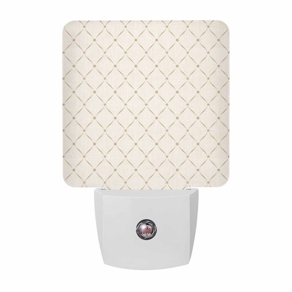 Classic Grid Night Lights, Geometric Crossed Lines Circular Dots Taupe Tan Plaid Smart Auto Dusk to Dawn Sensor Nightlights Plug-in Nightlight for Bedroom Bathroom Living Room Kitchen Hallway