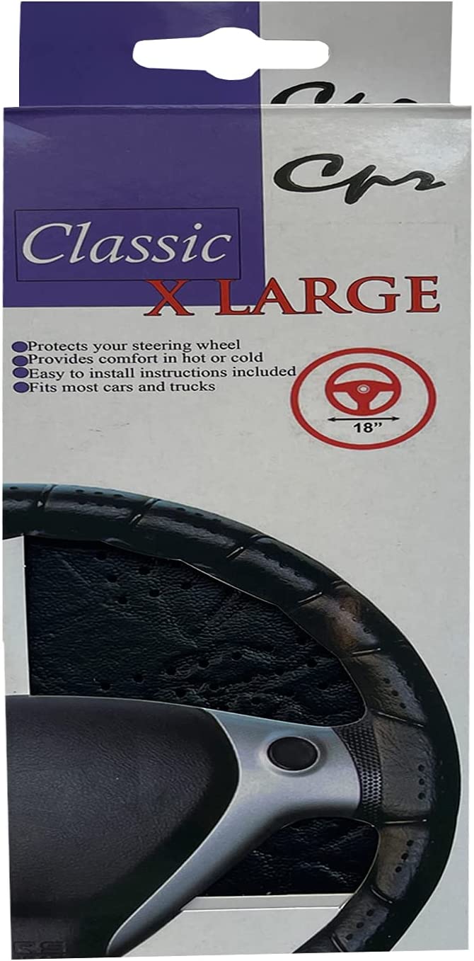 Classic Grip Synthetic Leather Old School Wrap Steering Wheel Cover (X-Large (18" ND), Black)