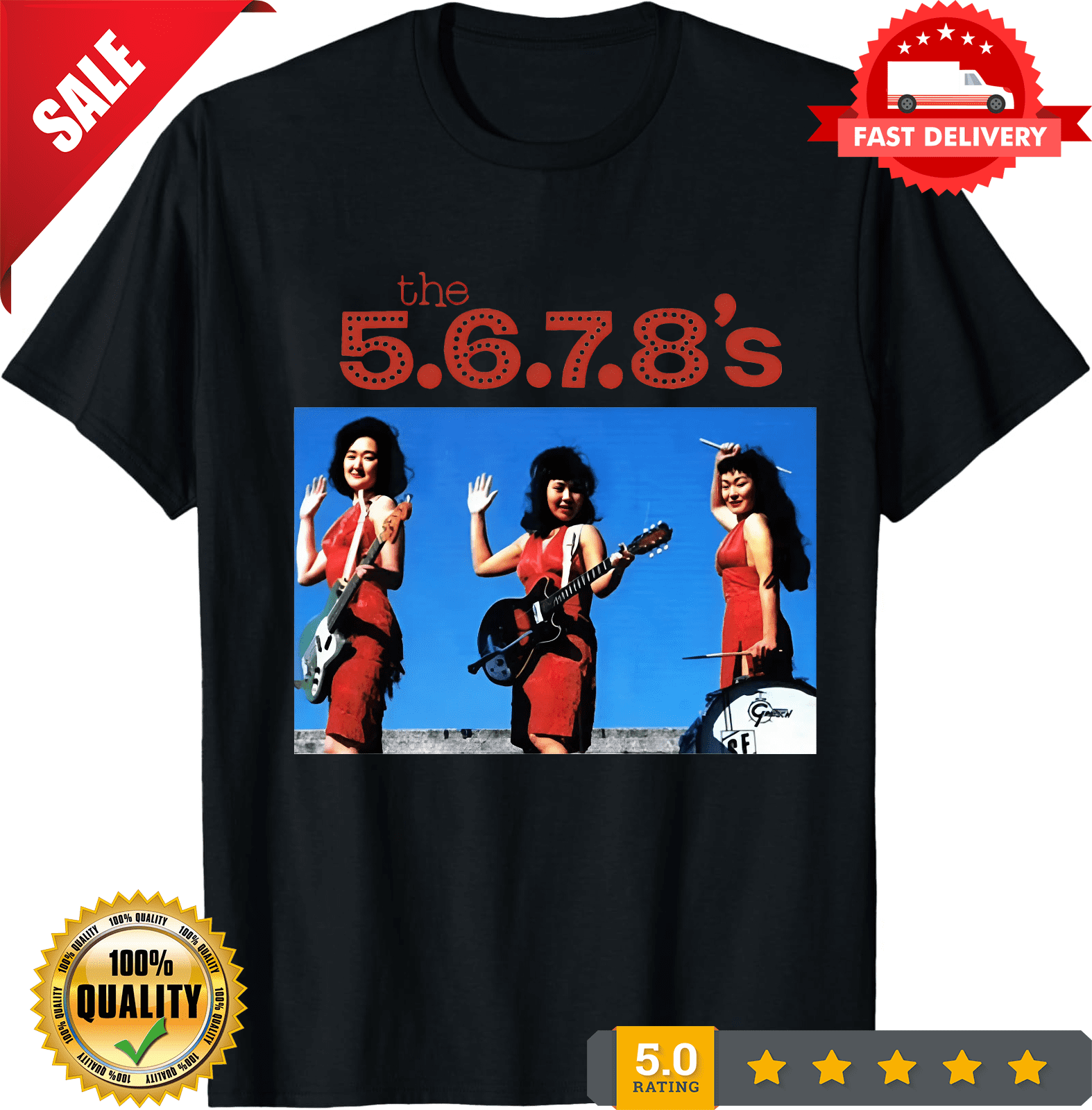 Classic HOT NEW The 5.6.7.8's band white Tshirt short sleeve