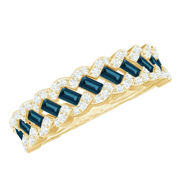 Rosec Jewels London Blue Topaz Diamond Half Eternity Band - Blue Topaz Baguette Anniversary Ring - AAA Grade - Ready to Gift, 14K Yellow Gold, US 6.50