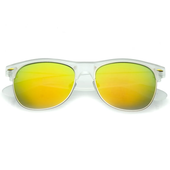 Classic Half Frame Colored Mirror Square Lens Horn Rimmed Sunglasses 55mm (Matte Frost-Gold / Yellow Mirror)