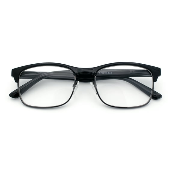 Classic Half Rim Contemporary Fashion Rectangle Powered Reading Glasses All Black +1.0