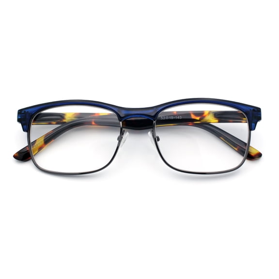 Classic Half Rim Contemporary Fashion Rectangle Powered Reading Glasses Blue Tortoise +3.0