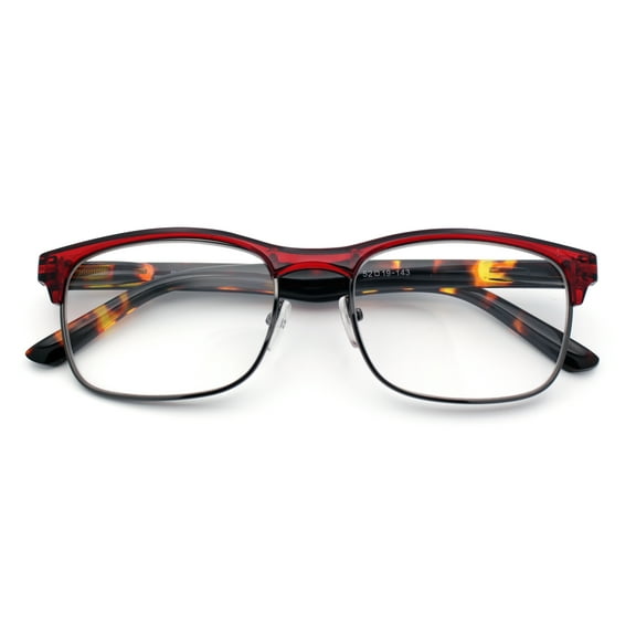 Classic Half Rim Contemporary Fashion Rectangle Powered Reading Glasses Burgundy Tortoise +1.0