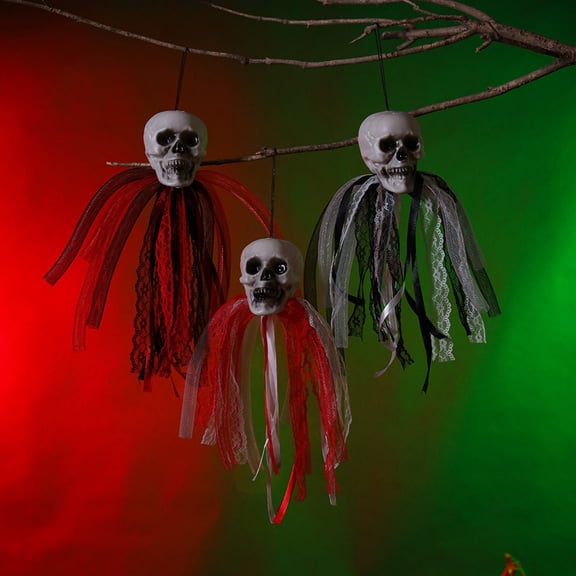 Classic Halloween 3-Head Skeleton Prop, Spooky Haunted House Decor For Tree Porch Trick Or Treat Party, Weather-resistant Reusable Durable Display For Celebration Party Guests Kids