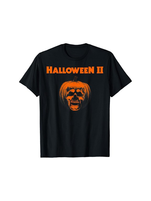 Classic Halloween II Film Graphic Tee, Tops Has Halloween II Logo & Pumpkin - Skull Design, Round Neck Regular Fit T - shirts, Size(S - 5XL)