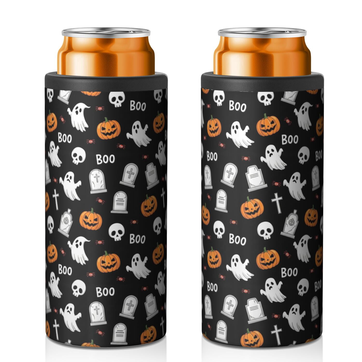 Classic Halloween Icons Pattern 12oz Can Cooler, Vacuum Insulated Multi ...