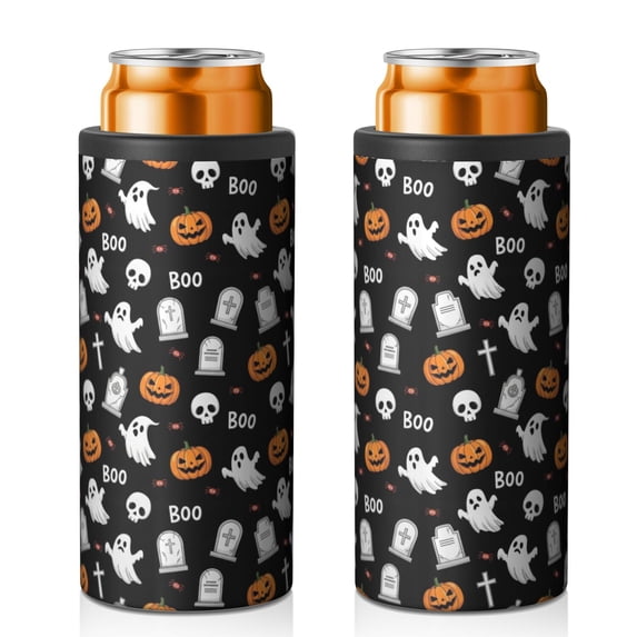 Classic Halloween Icons Pattern 12oz Can Cooler, Vacuum Insulated Multi ...