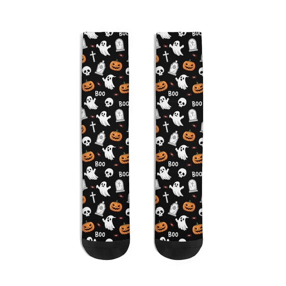 Classic Halloween Icons Pattern Men's Mid-calf Crew Socks, Work Dress ...