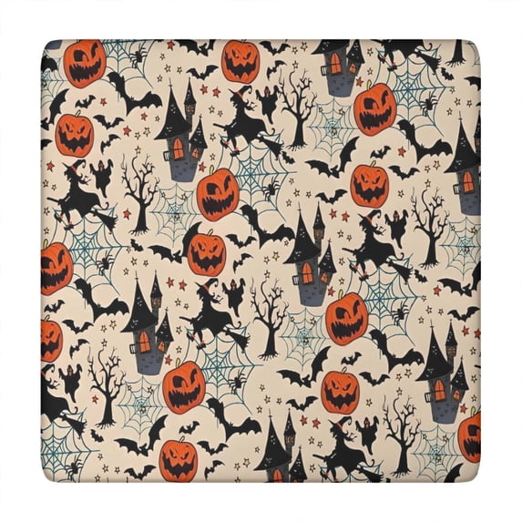 Classic Halloween Pattern Square Fitted Tablecloth with Elastic Edge,Square Table Cover,Washable Elastic Table Cover for Home Kitchen Party Decor 34"x34"
