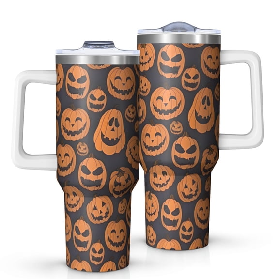 Classic Halloween Pumpkins Pattern Tumbler with Handle and Lid,40oz Double Wall Vacuum Insulated Tumbler,Cups Gift for Women and Men