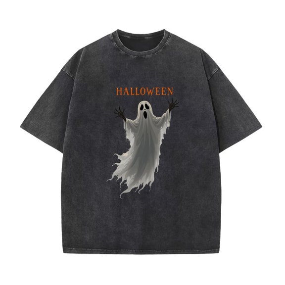 Classic Halloween Spooky Ghost Festival Lettering T Shirt Washed Graphic Tees Vintage Tops Black S-2XL Plus Size