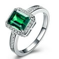 thumbnail image 1 of Classic Halo Art Deco 1.75 Carat Green Emerald 7x5mm Emerald Cut Moissanite Diamond Engagement Ring in 10k White Gold, 1 of 5