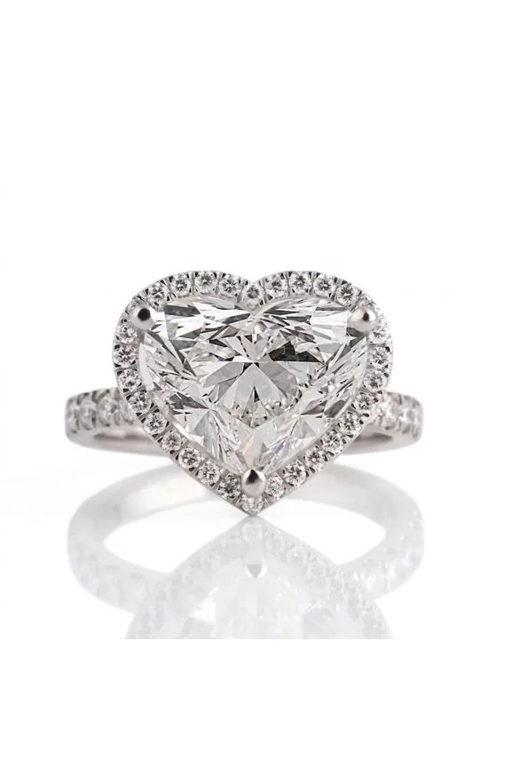 Classic Halo Engagement Ring, Cluster Pave Set Wedding Ring, 1.8 Ct Heart Cut Simulated Diamond, Love Ring, 14K White Gold Plated, Women's Birthday Gift, Anniversary Gift For Her