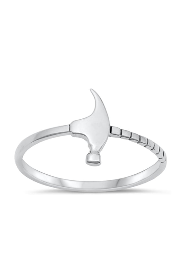 Classic Hammer Ring .925 Sterling Silver Mallet Tool Band Jewelry Female Male Unisex Size 7