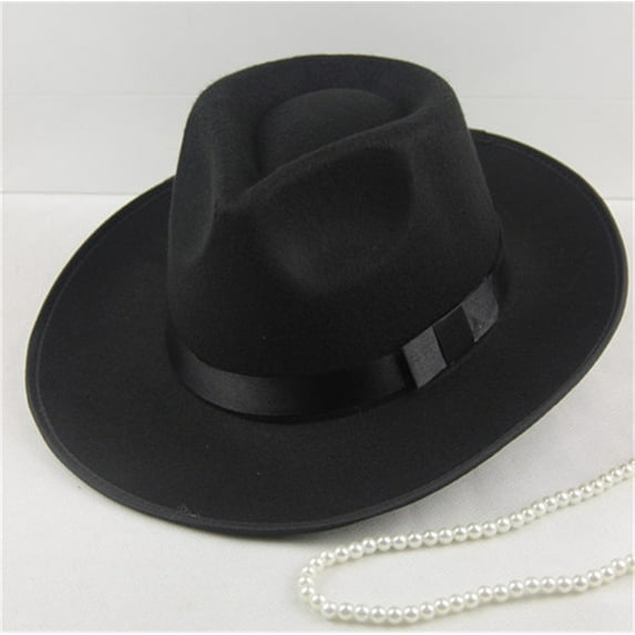Classic Hard Wide Brim Wool Felt Hat, Fedora Hat for Men and Women, British Style Stage Performance Jazz Hat, Formal and Everyday Wear Hat - Black