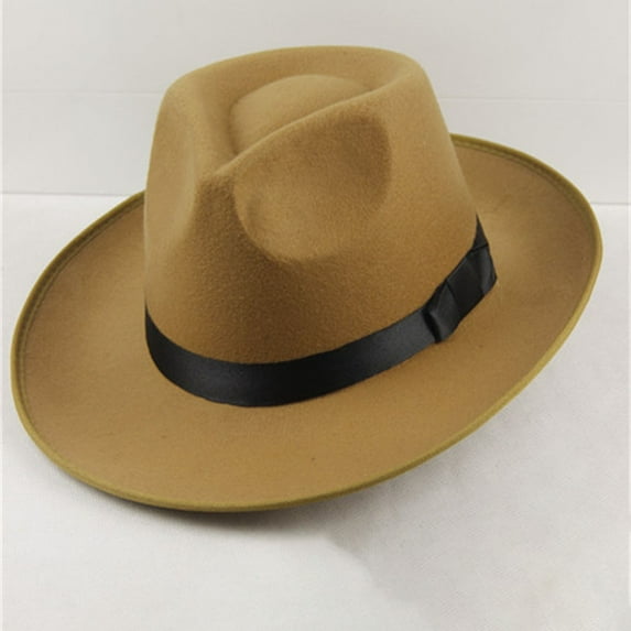 Classic Hard Wide Brim Wool Felt Hat, Fedora Hat for Men and Women, British Style Stage Performance Jazz Hat, Formal and Everyday Wear Hat - Khaki