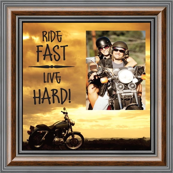 Classic Harley Davidson Motorcycle "Ride Fast, Live Hard" Sunset Picture Frame, 10x10 9766