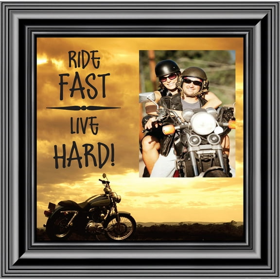 Classic Harley Davidson Motorcycle "Ride Fast, Live Hard" Sunset Picture Frame, 10x10 9766