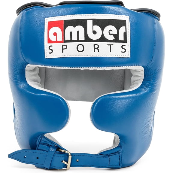 Classic Headgear for Boxing & MMA, Full-Face Training Head Guard with Cheek Protection, Adjustable Fit, Durable Leather & Multi-Layer Padding for Sparring and Muay Thai, Blue, X-Large