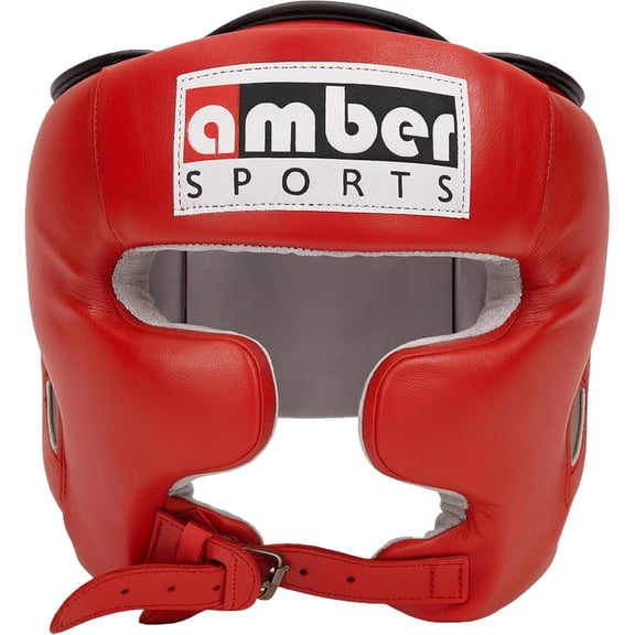 Classic Headgear for Boxing & MMA, Full-Face Training Head Guard with Cheek Protection, Adjustable Fit, Durable Leather & Multi-Layer Padding for Sparring and Muay Thai, Red, Large