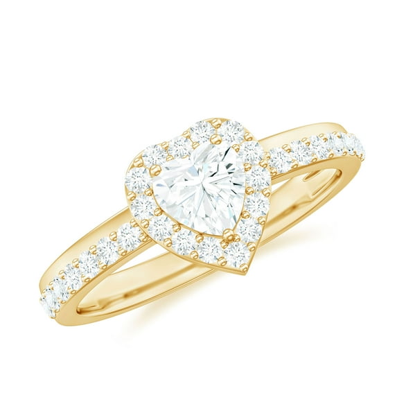 Rosec Jewels Moissanite Heart Shape Engagement Ring with Halo - D-VS1 Quality Certified - with Jewelry Box, 10K Yellow Gold, US 7.50