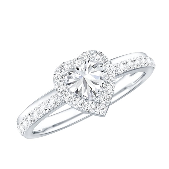 Rosec Jewels Moissanite Heart Shape Engagement Ring with Halo - D-VS1 Quality Certified - with Jewelry Box, 925 Sterling Silver, US 4.00