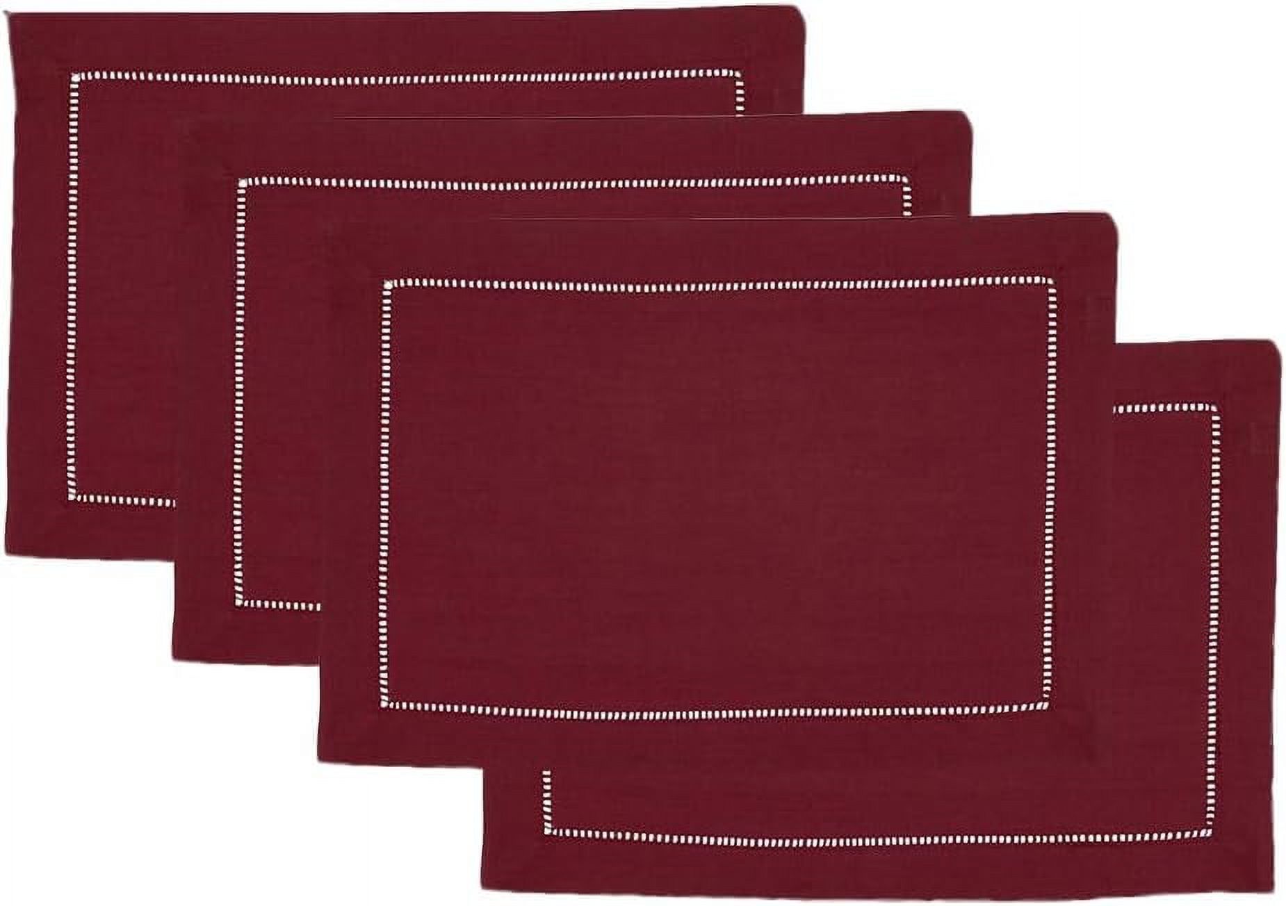 Classic Hemstitch Design 14" W X 20" L Table Placemats, Set Of 4 Burgundy Red Table Mats For