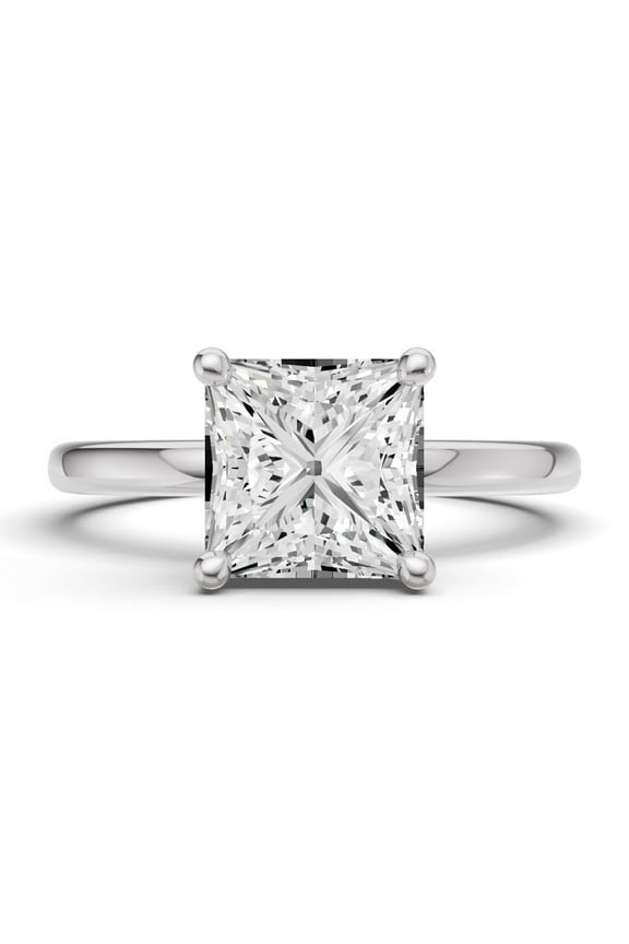 Classic Hidden Halo Lab Grown Diamond Engagement Ring in 14K White Gold (2.50 CT Princess Cut Center) Ring Size : 6