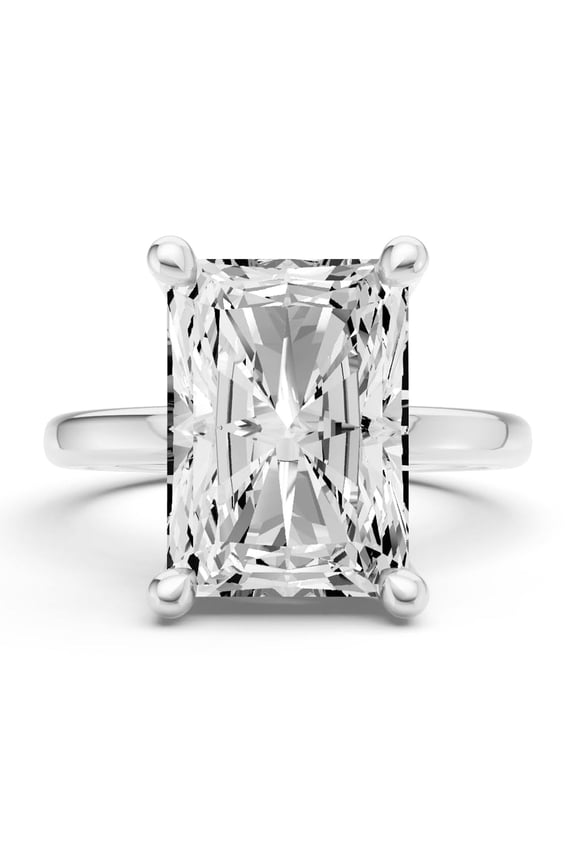 Classic Hidden Halo Lab Grown Diamond Engagement Ring in 14K White Gold (3 CT Radiant Center) Ring Size : 9.5
