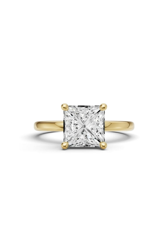Classic Hidden Halo Lab Grown Diamond Engagement Ring in 14K Yellow Gold (1.50 CT Princess Cut Center) Ring Size : 4.5