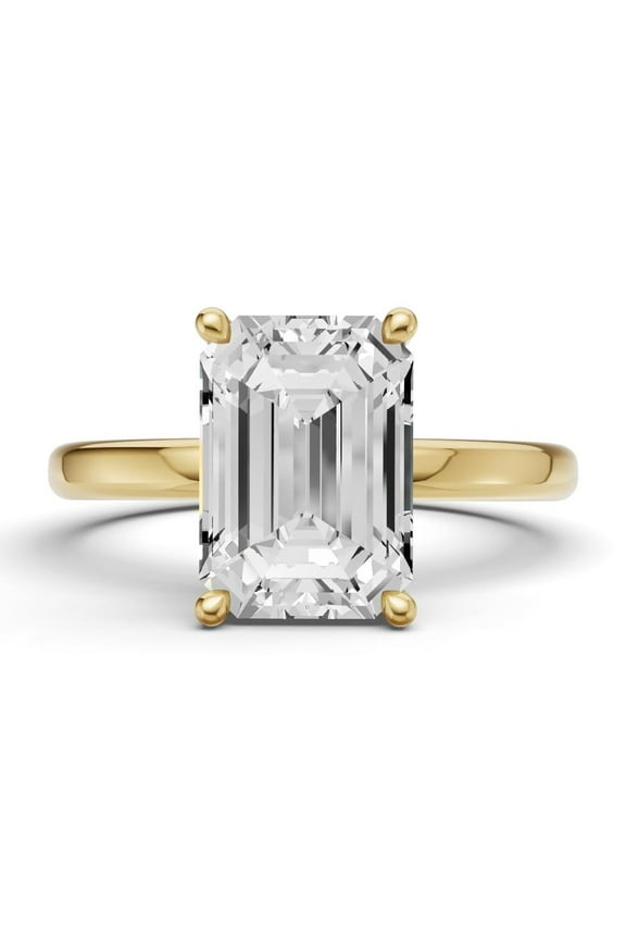 Classic Hidden Halo Lab Grown Diamond Engagement Ring in 14K Yellow Gold (1 CT Emerald Center) Ring Size : 10