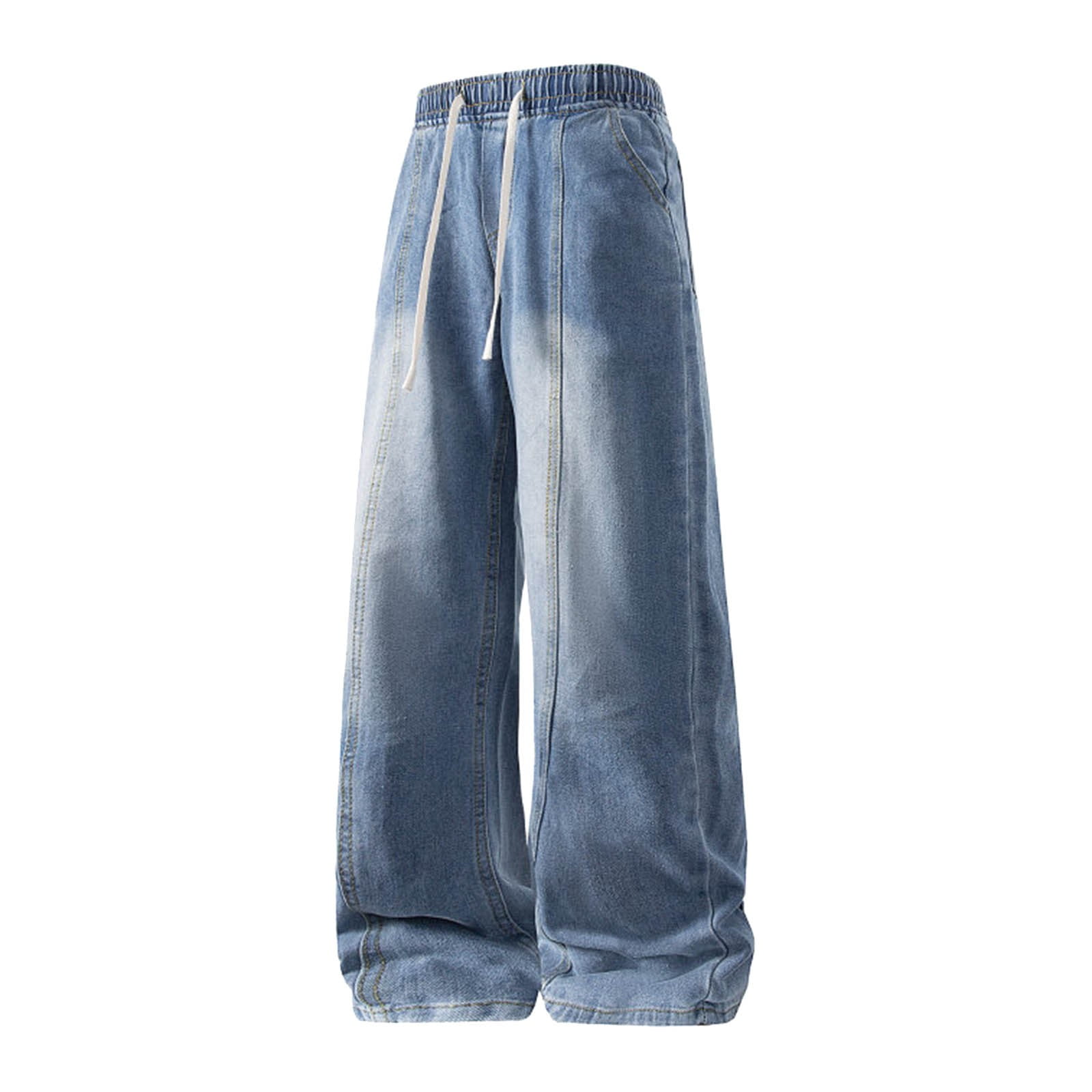 CZVEVOY Mens Y2k Baggy Jeans Distressed Lavato Baffi Hip-Hop Gamba Larga Loose Fit Denim Pants Vintage Streetwear,Blu,S