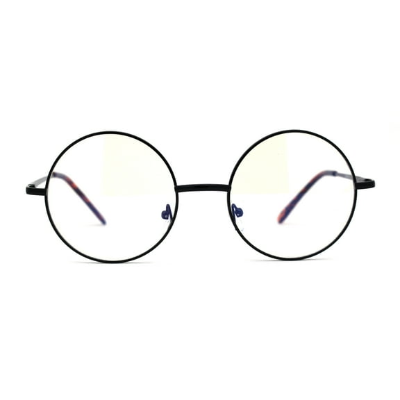 Classic Hippie Metal Rim Round Circle Lens Blue Light Flitering Computer Glasses Black