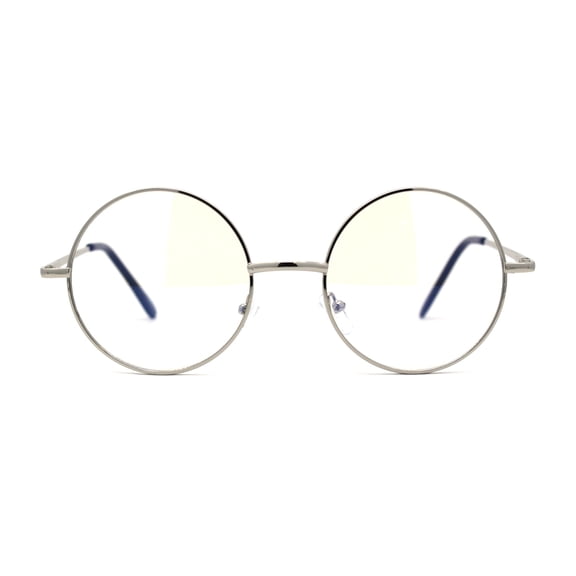 Classic Hippie Metal Rim Round Circle Lens Blue Light Flitering Computer Glasses Silver
