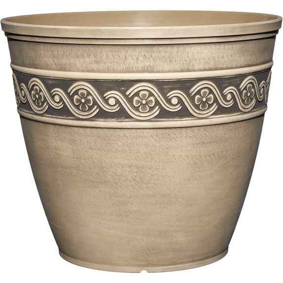 Classic Home 13" Round Concrete Grey Resin Corinthian Planter