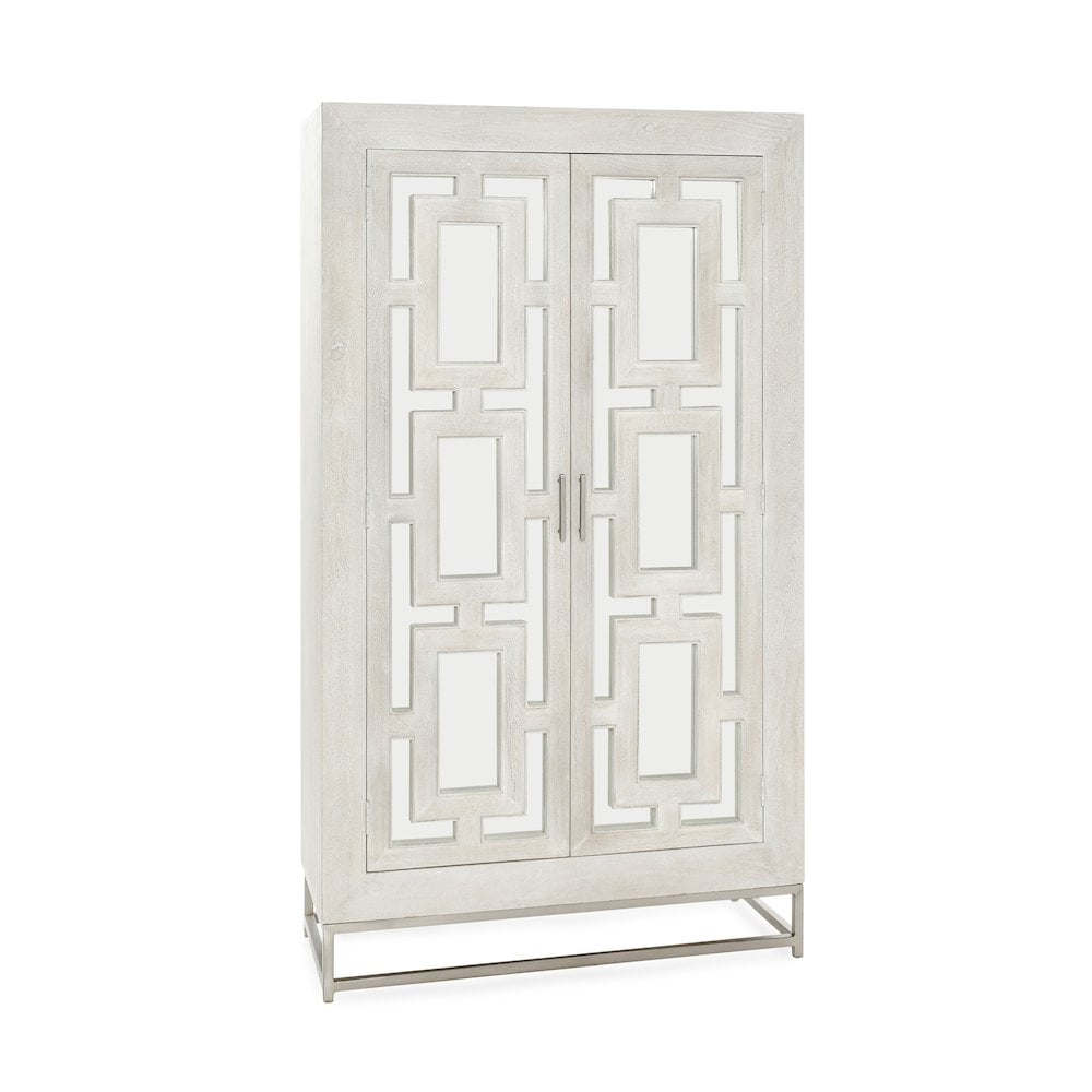 Adina Tall White Mango Wood Cabinet with Mirrored Doors