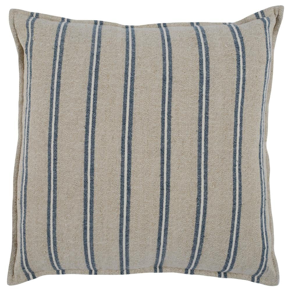 Coastal Charm Blue and White Striped Linen-Cotton 26" Throw Pillow