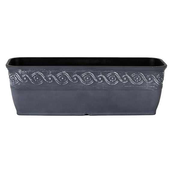 Classic Home and Garden Corinthian Rectangular Planter Box w/Drain Plug - Long Planter for Window Sills & More - Window Box Planters for & Flowers (18” Storm Gray)