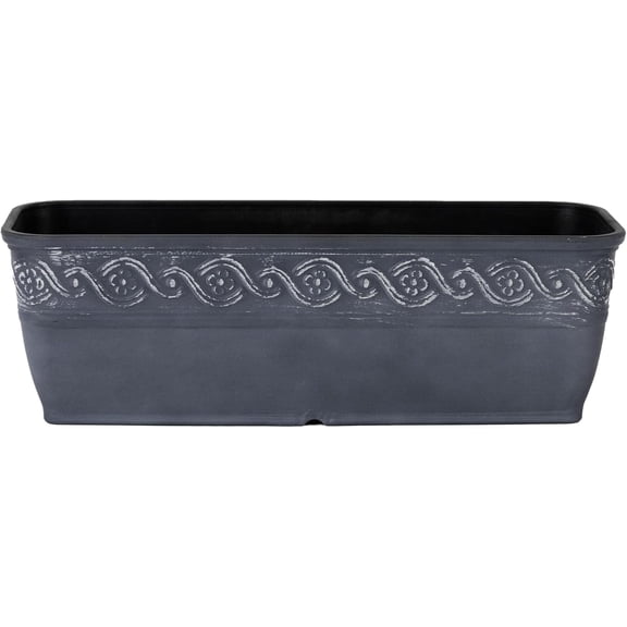 Classic Home and Garden Corinthian Rectangular Planter Box w/Drain Plug - Small Succulent Pots - Shallow Trough Planter for Indoor/Outdoor (10 Storm Gray, Pack of 1)