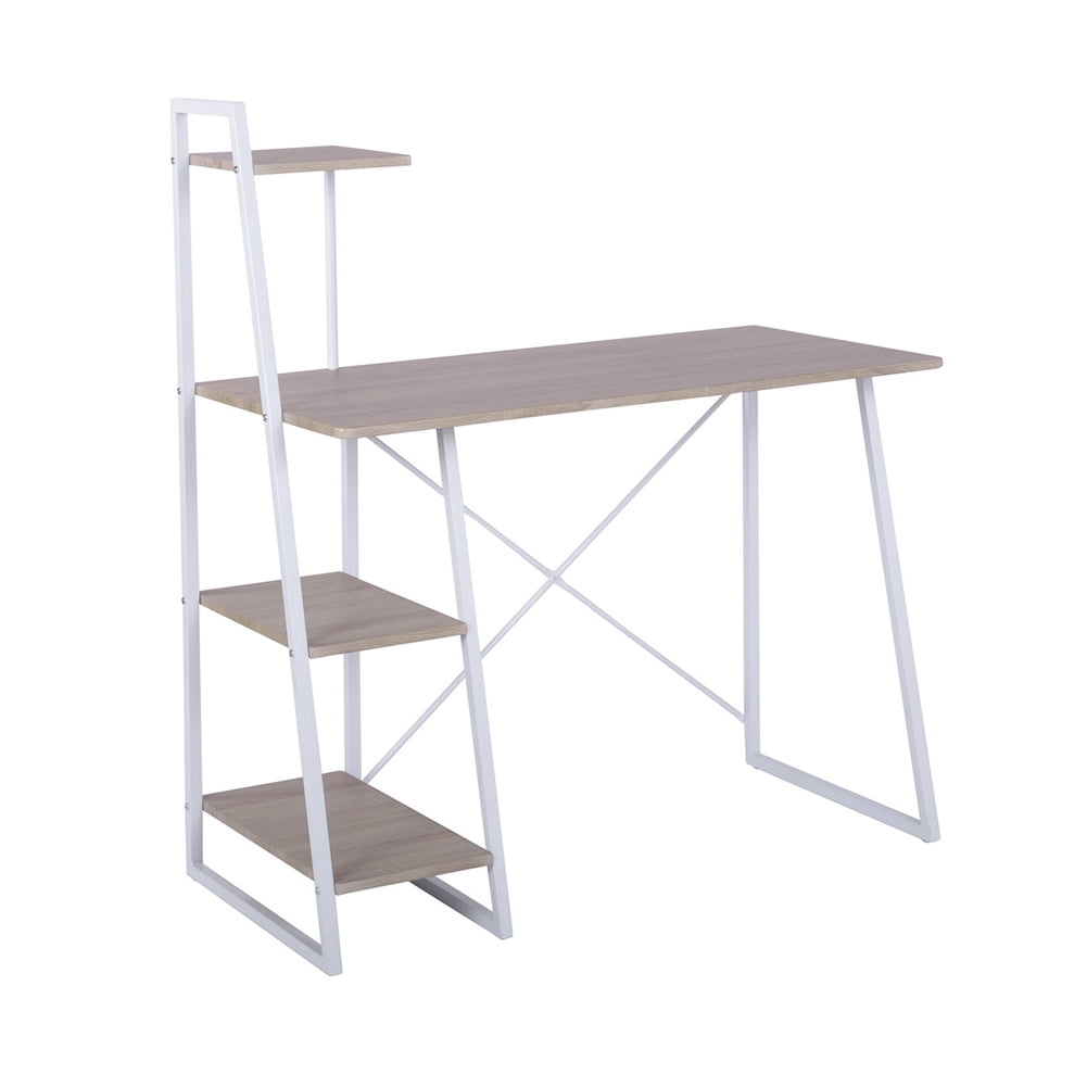 Classic Home Office Computer Desk with Shelves, Home Office Small Space Writing Desk, Oak White Classic Home Office Computer Desk with Shelves, Home Office Small Space Writing Desk, Oak White