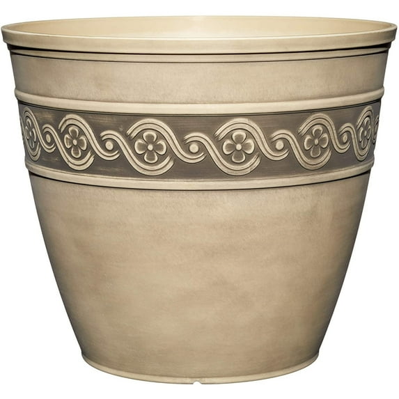 Classic Home Round Concrete Gray Resin Corinthian Planter