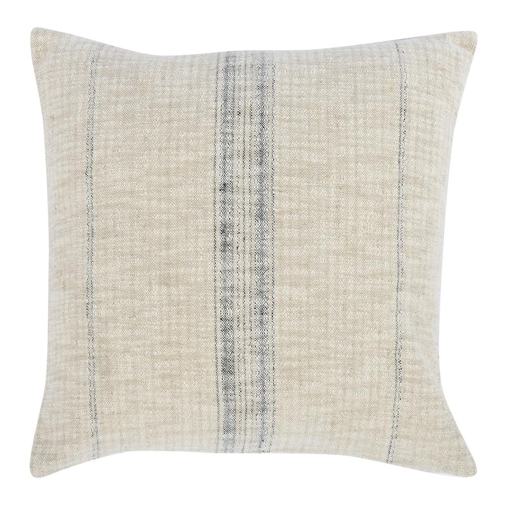 Classic Natural Black 22" Square Cotton Linen Throw Pillow