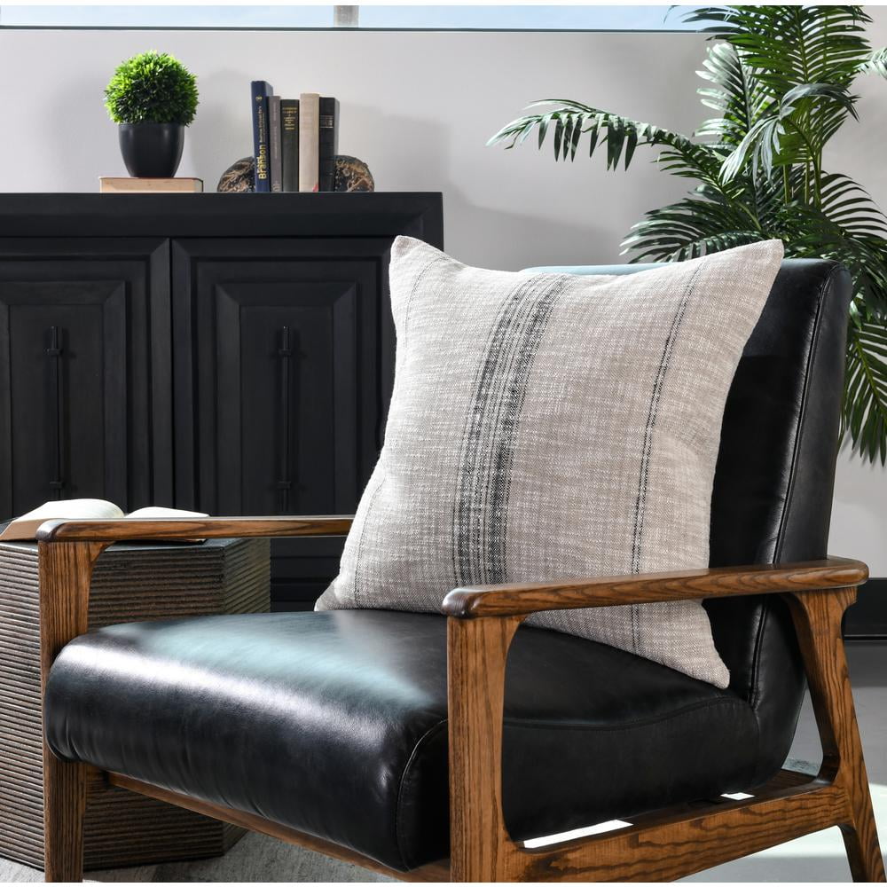 Classic Natural Black 22" Square Cotton Linen Throw Pillow