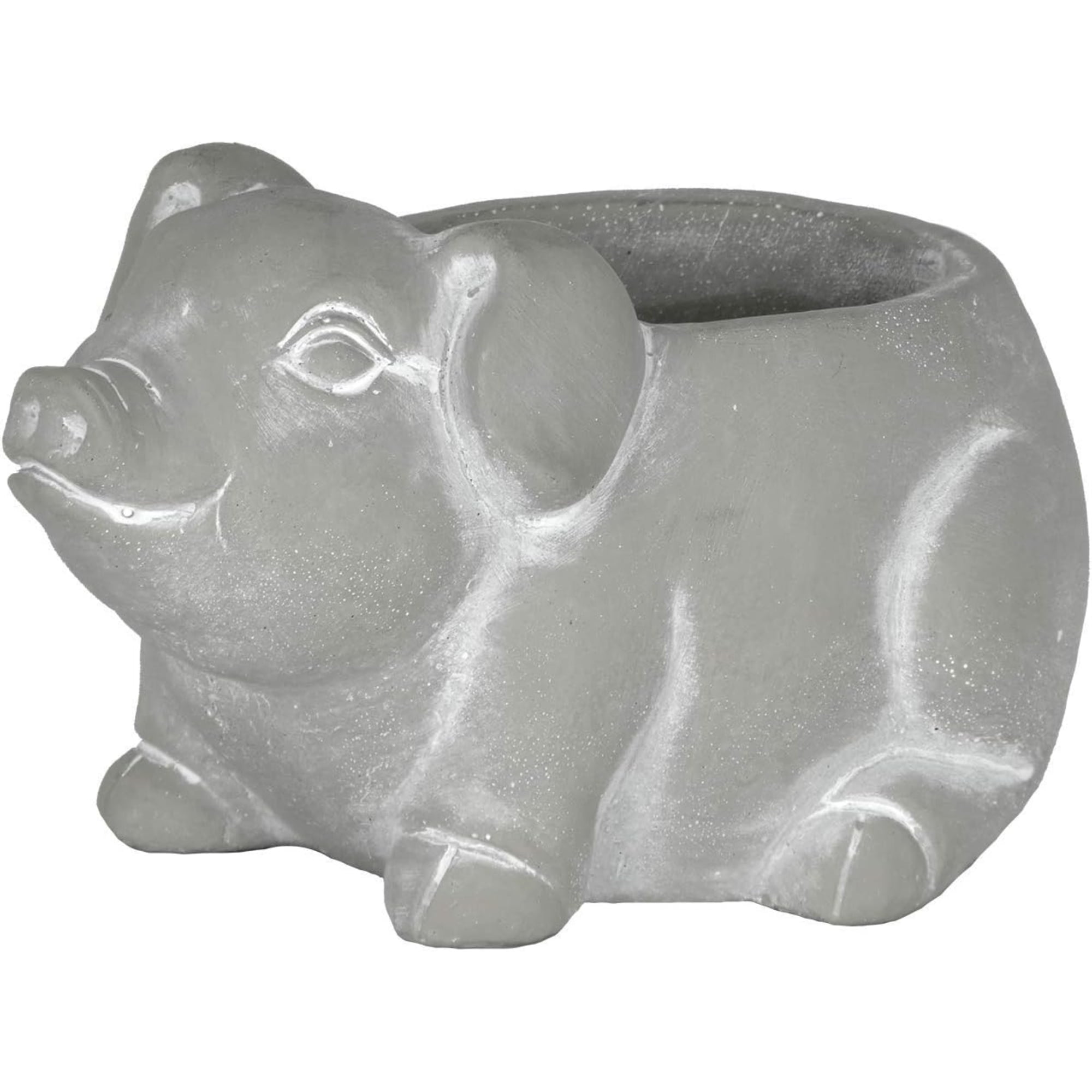 Small Gray Cement Piglet Indoor/Outdoor Planter with Drainage Hole