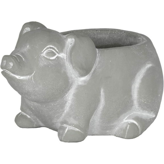 Classic Home and Garden Cement Buddies Indoor/Outdoor Planter with Drainage Hole, Piglet, Natural Gray, 6.5"